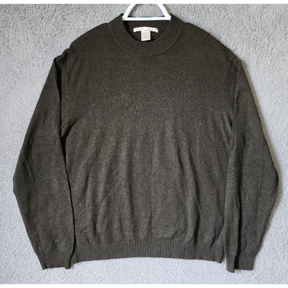 PERRY ELLIS Mens Size Large Green Silk Wool Blend Mock Neck Pullover Sweater
